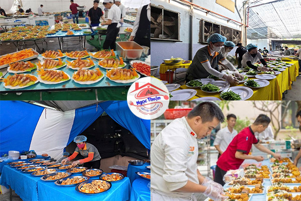 Đội ngũ đầu bếp Ngọc Thuận nấu tiệc cưới chay tại nhà gia chủ TPHCM