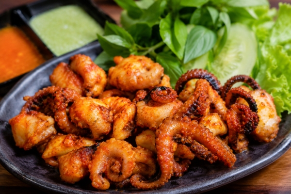 Bạch tuộc nướng sa tế.