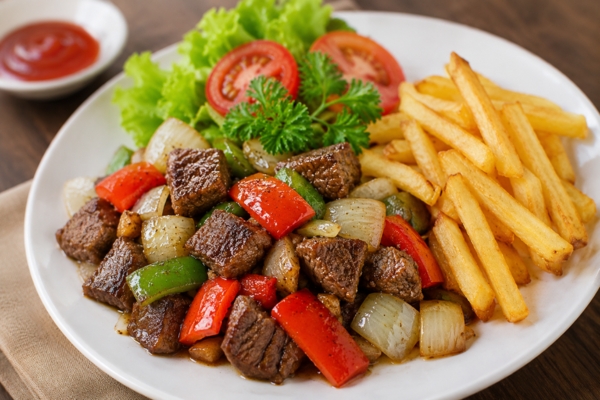 Bò lúc lắc khoai tây chiên.