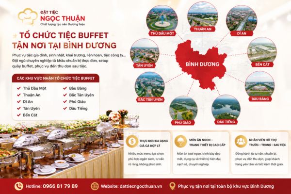 Các khu vực ở Bình Dương Đặt Tiệc Ngọc Thuận nhận tổ chức tiệc buffet