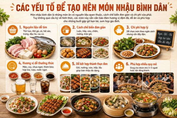 Các yếu tố để tạo nên món nhậu bình dân. Các yếu tố để tạo nên món nhậu bình dân.