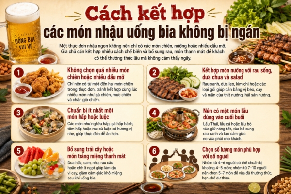 Cách kết hợp các món nhậu uống bia không bị ngán.