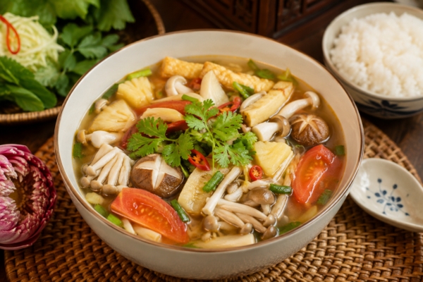 Canh chua nấu với nấm
