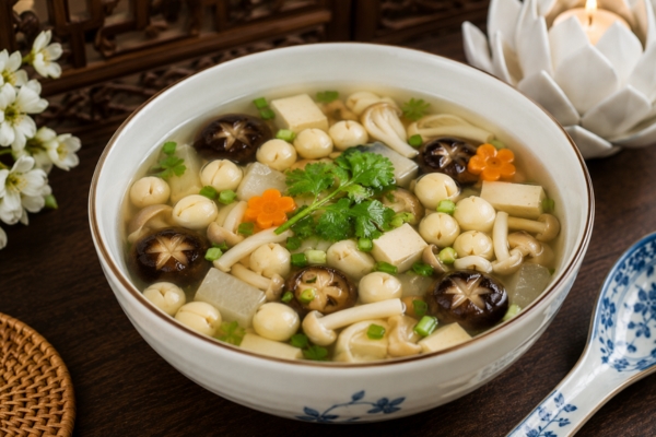 Canh nấm hạt sen.