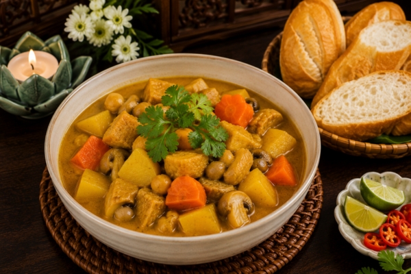 Cà ri chay ăn kèm bánh mỳ.