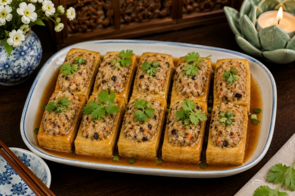 Đậu hủ nhồi thịt chay.