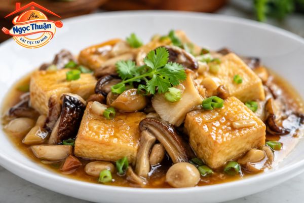 Đậu hũ sốt nấm chay