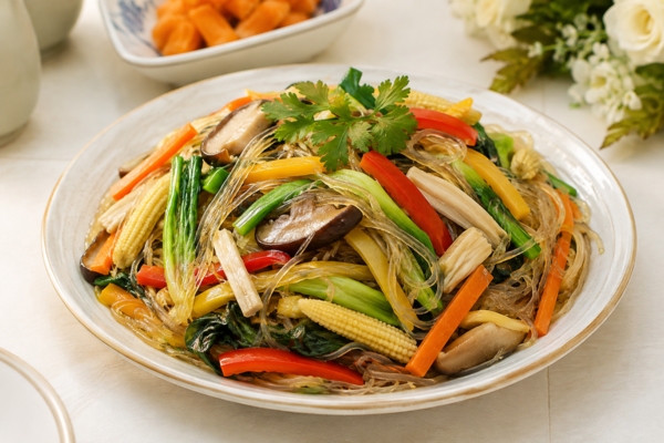 Miến xào rau củ chay.