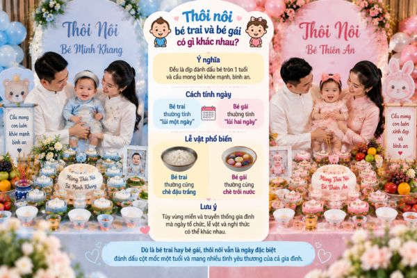 So sánh lễ thôi nôi của bé trai và bé gái