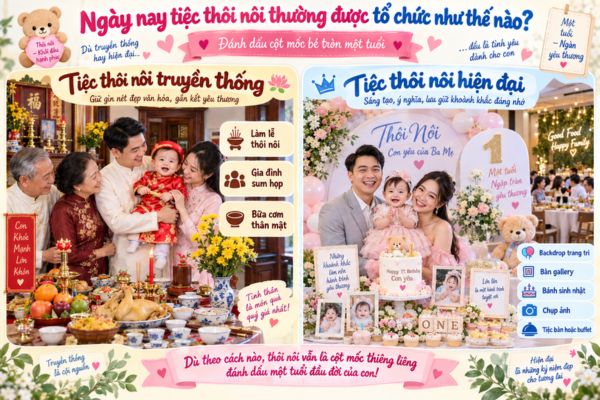 Tiệc thôi nôi truyền thống và hiện đại